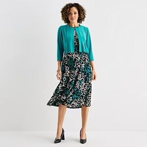 Danny & Nicole Teal and Black Floral Dress and Jacket - Two Piece